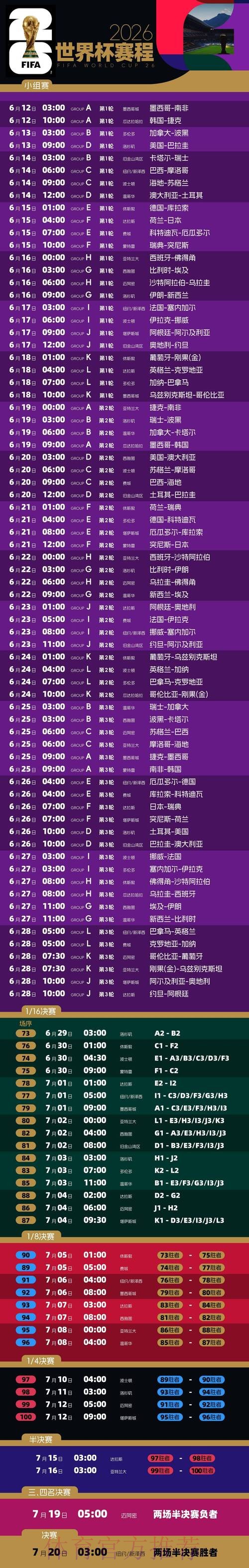 2026世界杯比赛时间一览高清直播怎么看